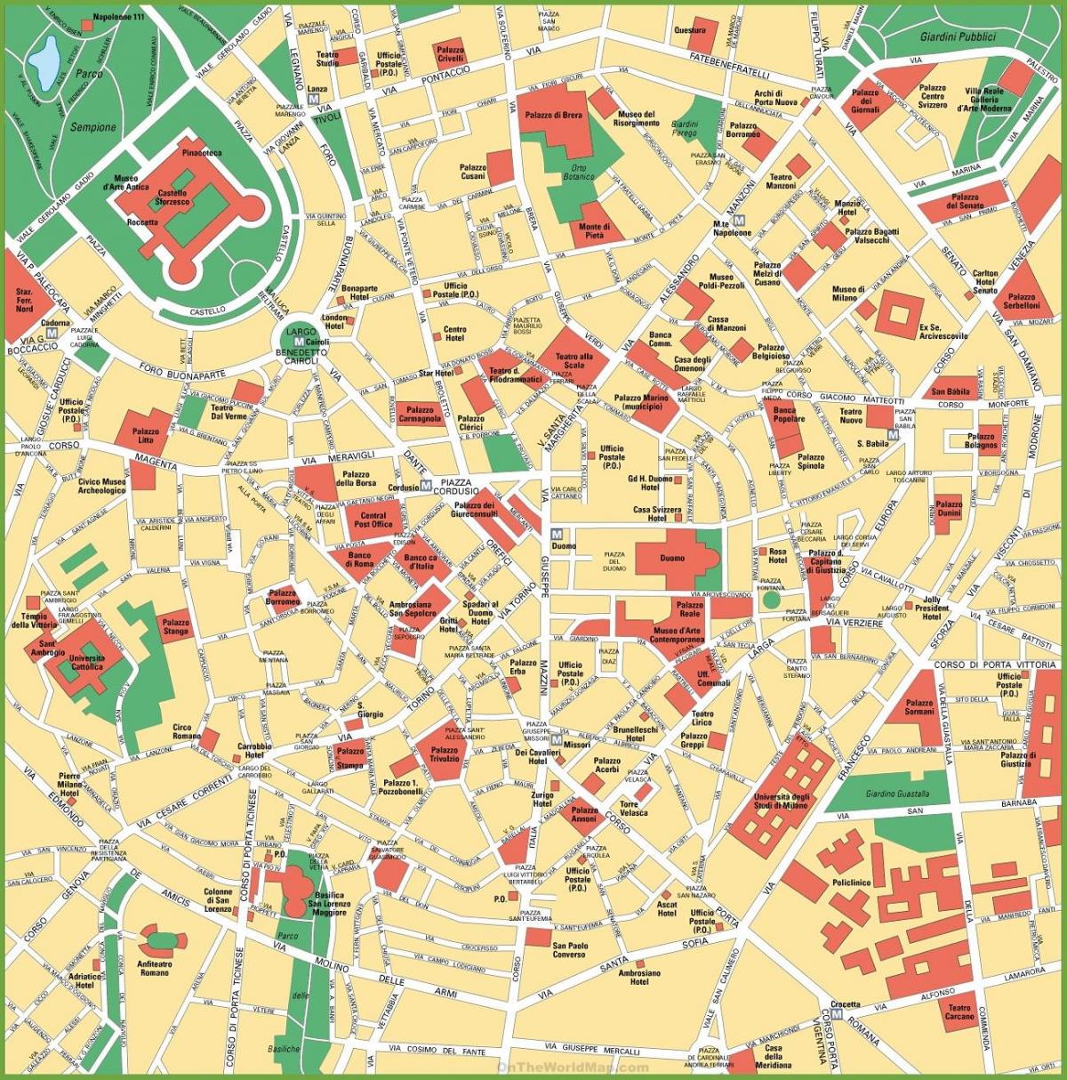 Plan du centre ville de Milan