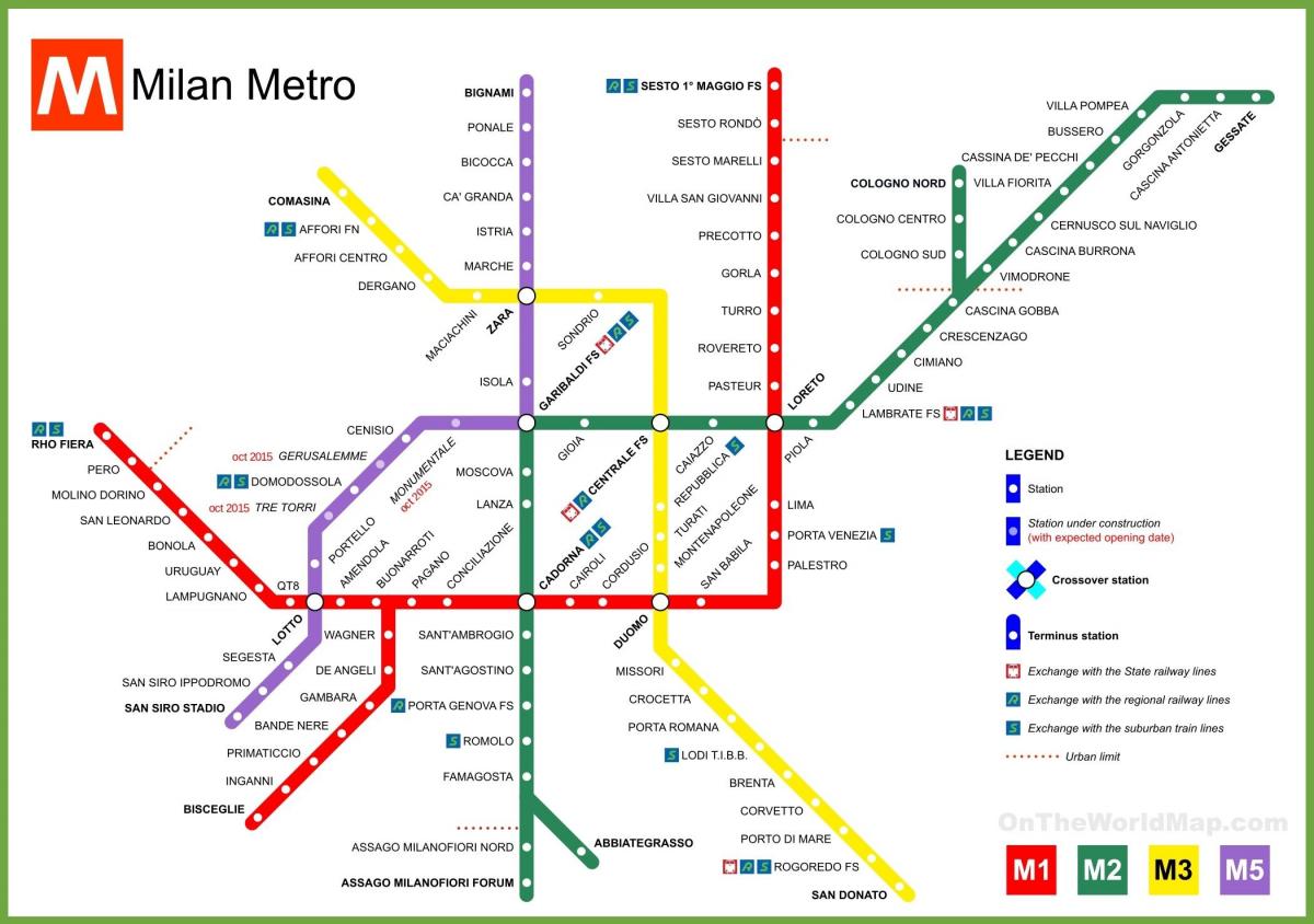Plan des stations de metro de Milan
