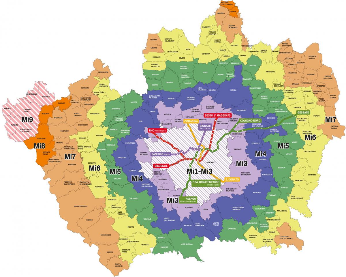 Plan des zones de Milan